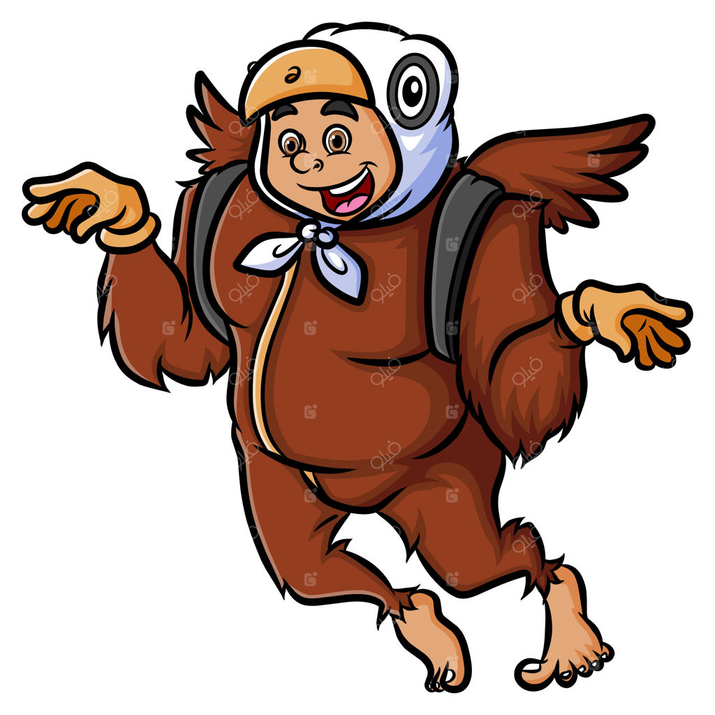 مردی با لباس عقاب در حال پرواز و حمل یک کیف است