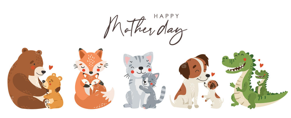 مجموعه‌ای از مادران و نوزادان حیوانات، روز مادر، ست حیوانات بامزه، تعطیلات، فروش ویژه بنر