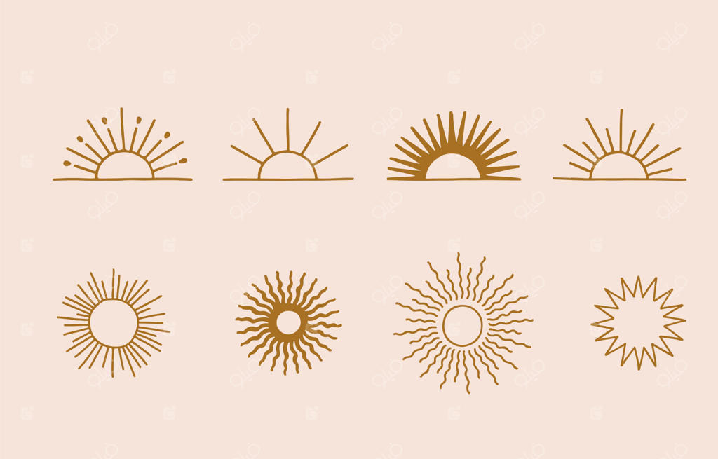 مجموعه‌ای از طراحی خطوط با خورشید: تصویر وکتور قابل ویرایش برای وبسایت، استیکر، تتو و آیکون