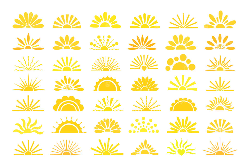 تصویر تابستانی زیبا با طرح نیم‌خورشید زرد و دایره‌ای در وسط برای طراحی لوگو و کارت‌ها