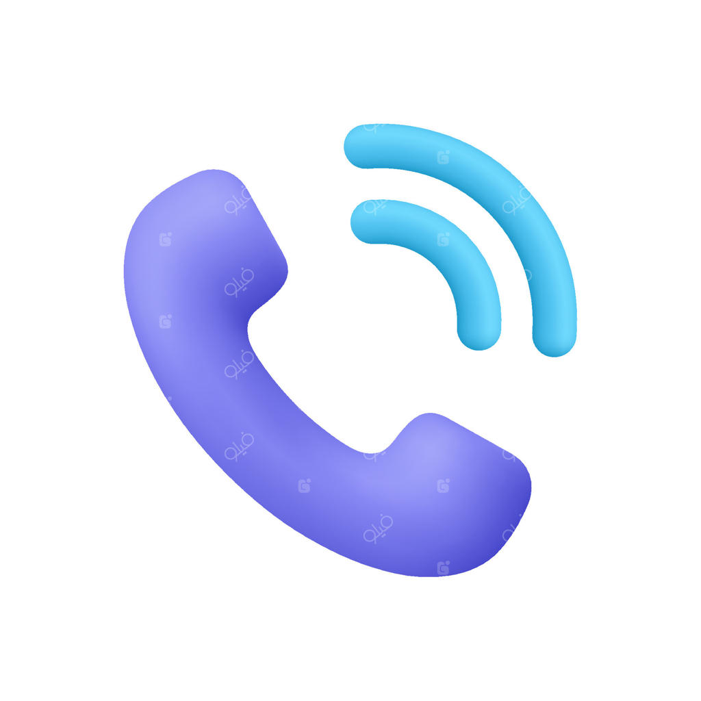 دستگاه تلفن بنفش با امواج آبی زنگ و هشدار. مفهوم تماس تلفنی، خدمات مشتری، پشتیبانی و ارتباطات. آیکون سه‌بعدی. سبک کارتونی و ساده.