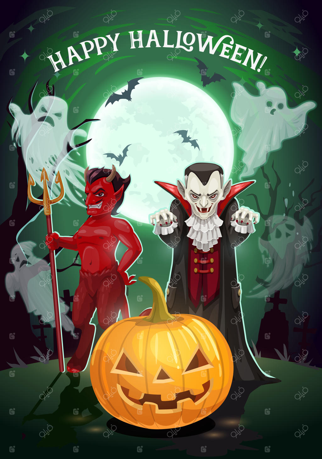 کارت هیولاهای کدو تنبل هالووین: خون‌آشام و شیطان