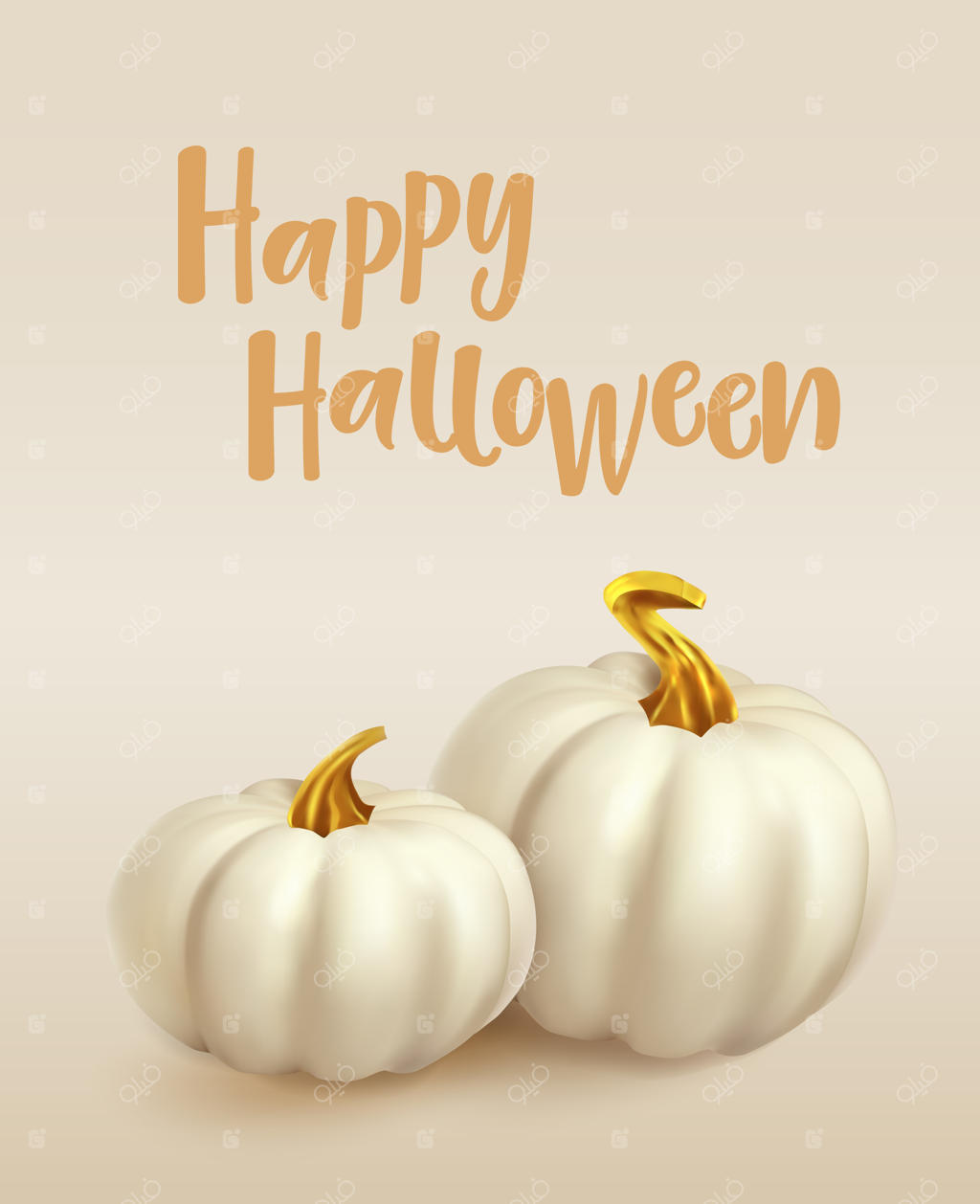 پوستر هالووین شاد: کدو سفید با طرح طلایی بر روی زمینه بژ