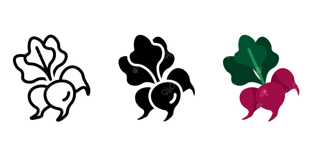 نماد دسته تربچه؛ علامت رنگ تربچه قرمز؛ نماد برداشت ارگانیک باغ؛ تصویر سبزیجات ریشه‌ای؛ نماد تغذیه سالم و رژیم غذایی.