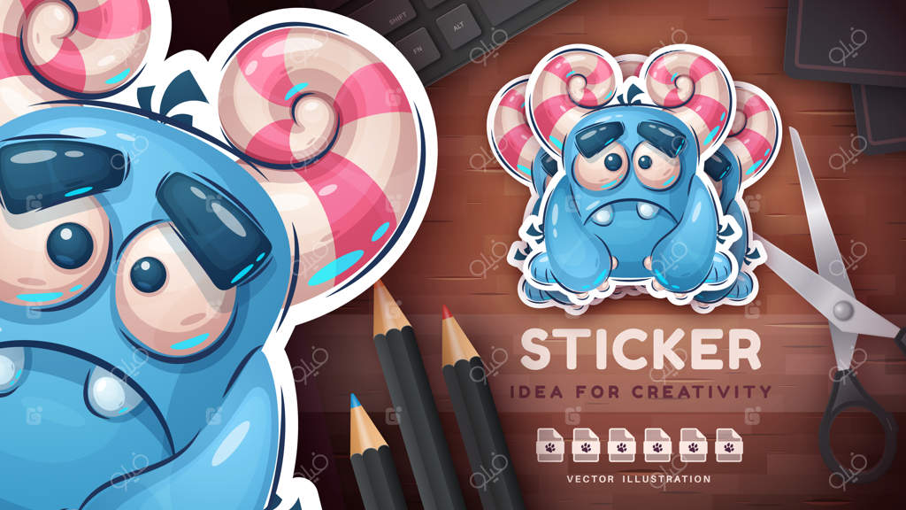 شخصیت کارتونی برچسب: هیولای بامزه و غمگین