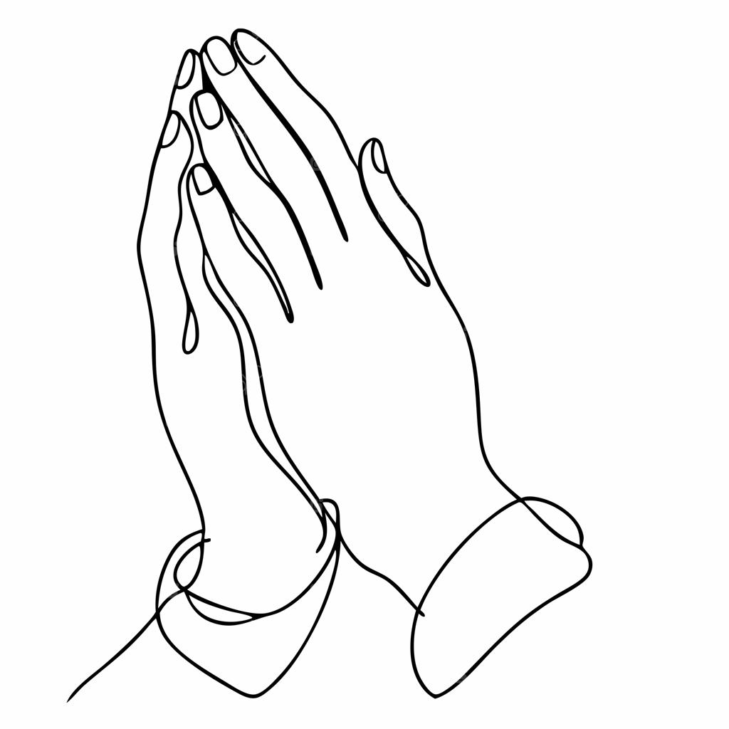 طراحی تک‌خطی و پیوسته دست‌های در حال نیایش، تصویرسازی وکتور ۱۸