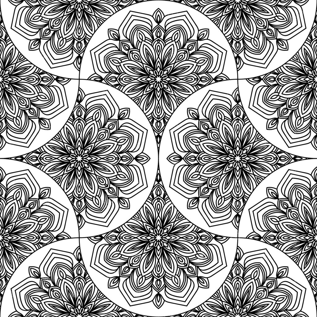 طرح بدون درز فلس ماهی با ماندالای انتزاعی. کاشی زینتی، پس‌زمینه موزاییکی. کارت بی‌نهایت با طرح‌های گلدار. نقوش عربی، هندی و عثمانی.