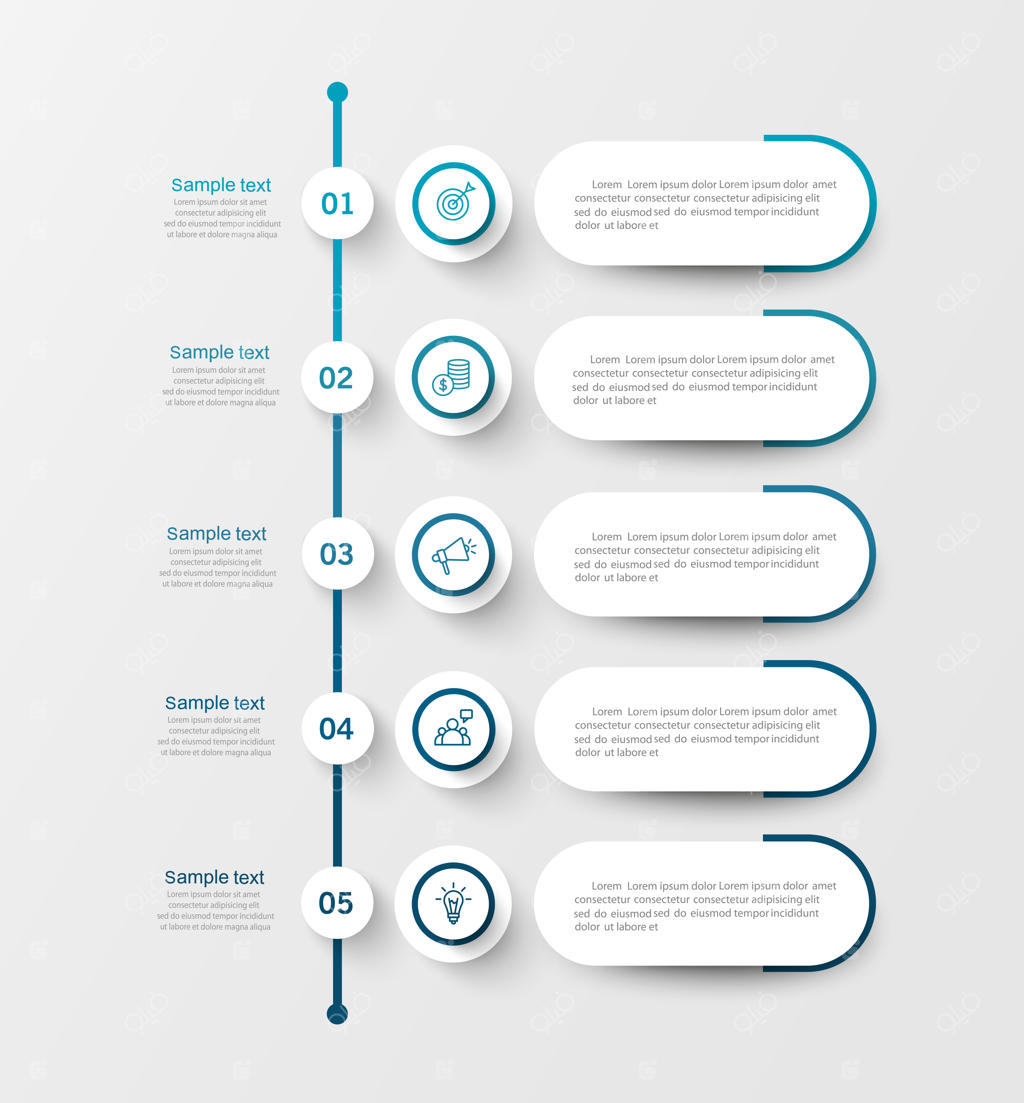 قالب اینفوگرافیک تجاری با ۵ گزینه یا مرحله