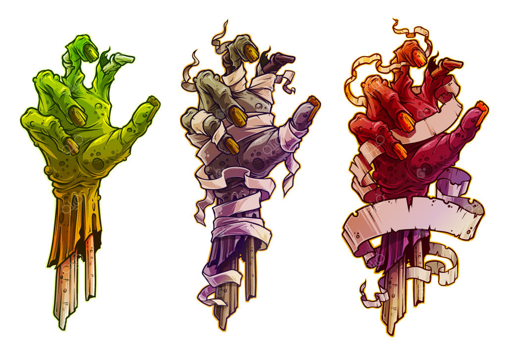 دست‌های زامبی کارتونی هالووین با باند