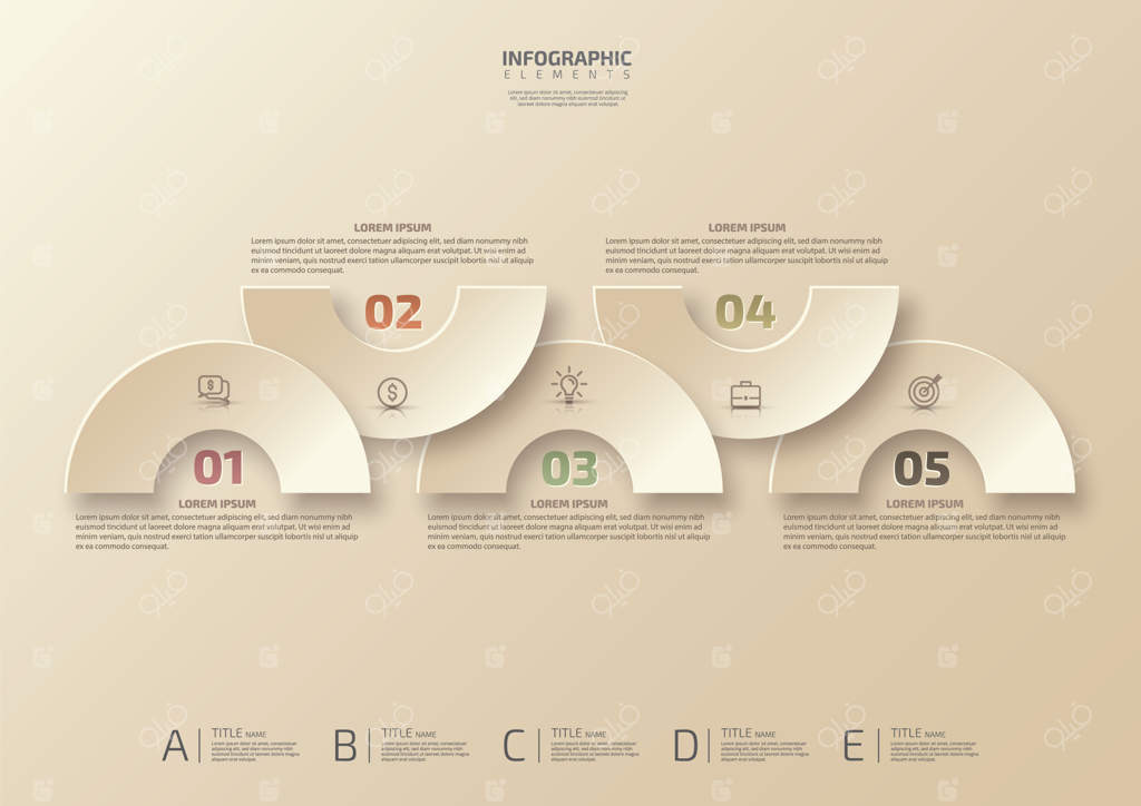 قالب طراحی اینفوگرافیک برای بازاریابی با ارائه ۵ گزینه یا مرحله در تجسم داده‌ها