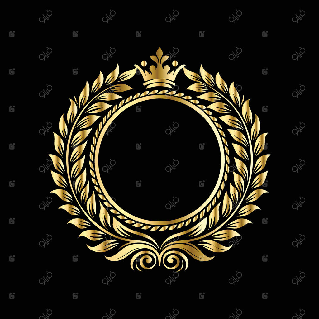 قاب تاج‌دار با برگ‌های طلایی بر زمینه‌ی مشکی