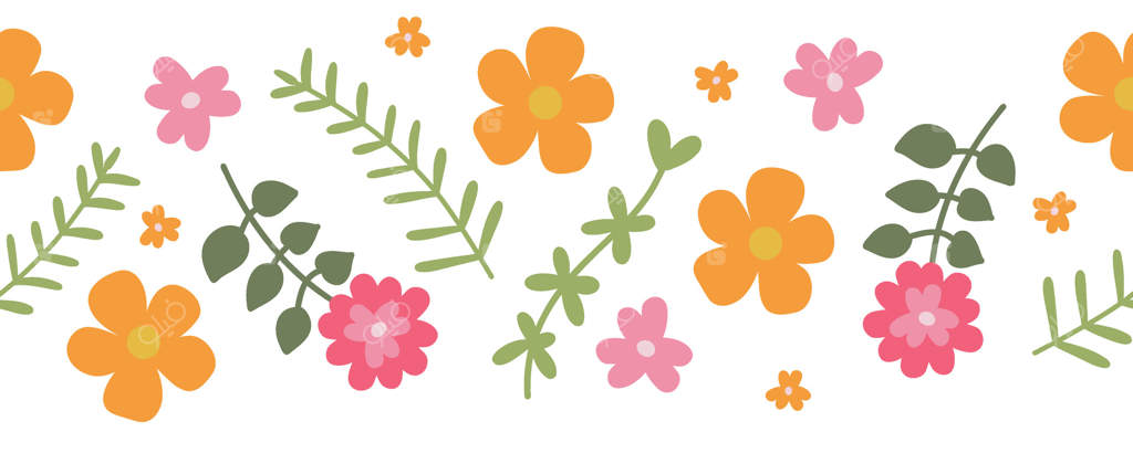 حاشیه‌ای از عناصر جذاب بهاری: تصویرسازی تخت. گل‌های زیبا، تزئینات گل‌دار، باغ شکوفا، برگ‌ها و گیاهان بهاری.