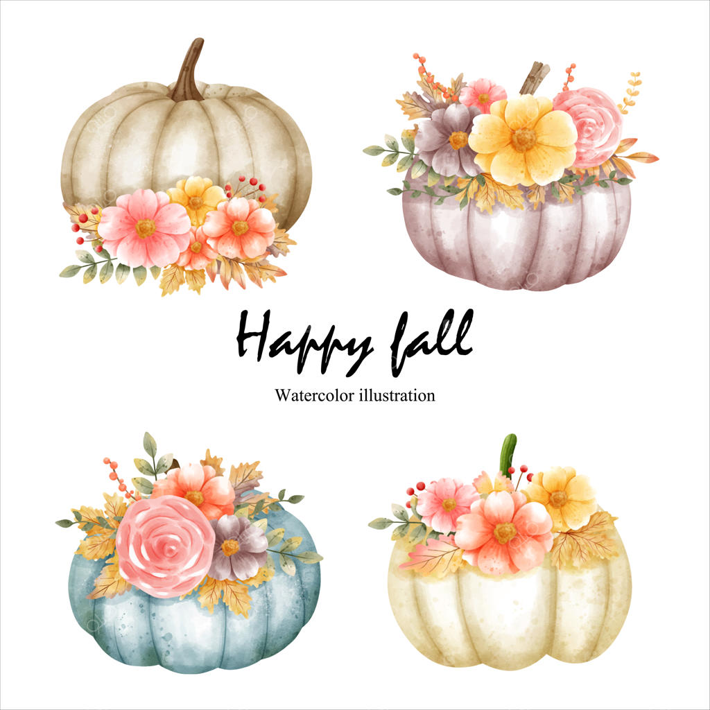 تصویرسازی وکتور کدو تنبل پاییزی با آبرنگ