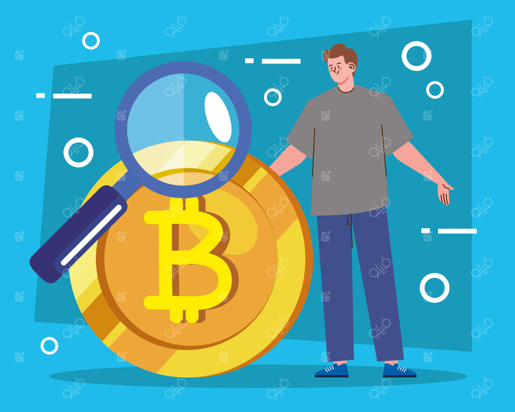 مرد و بیت کوین با ذره‌بین