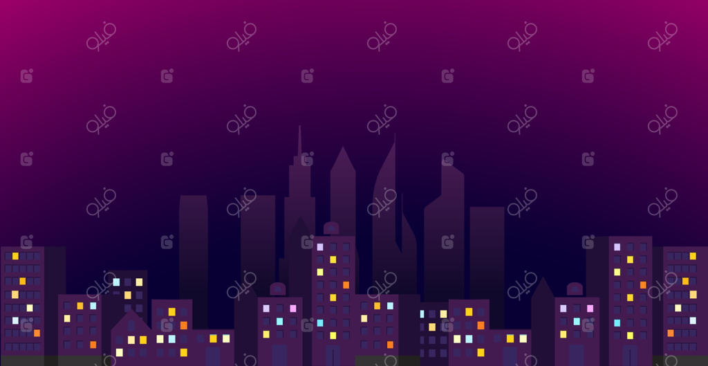 نمای شبانه شهر مدرن و منطقه نورانی