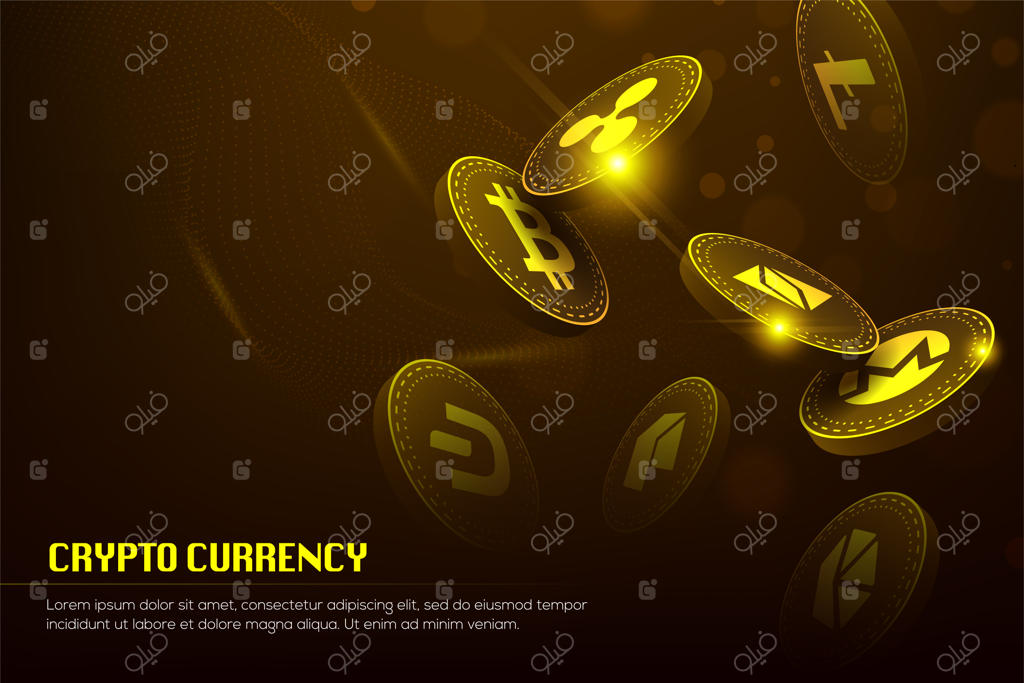 مفهوم سه‌بعدی فناوری بلاک‌چین و بیت‌کوین طلایی مناسب برای بنر یا کاور فناوری‌های آینده