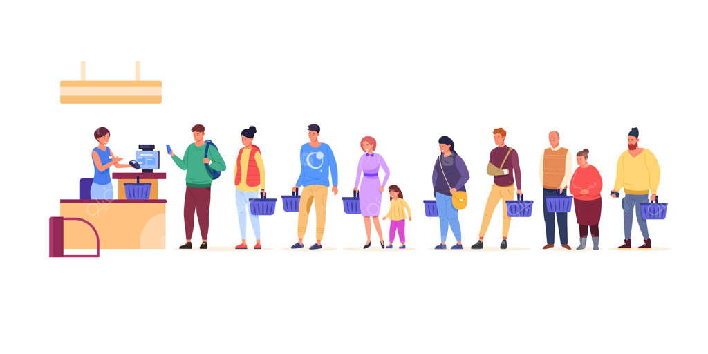 مشتریان فروشگاه در صف صندوق: افراد ایستاده در فروشگاه مواد غذایی در حال انتظار برای پرداخت وجه نقد