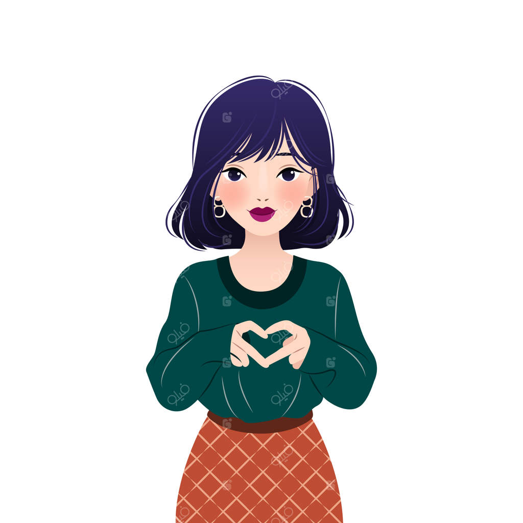 تصویر سازی وکتور زن زیبای آسیایی که با دستانش علامت قلب نشان می‌دهد برای چاپ