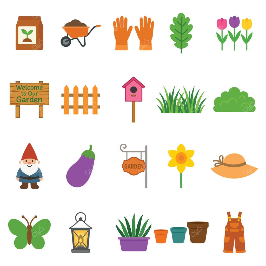 مجموعه‌ هنر باغ رنگارنگ، کلیپ آرت باغبانی رنگارنگ، طراحی باغبان برای چاپ سابلیمیشن