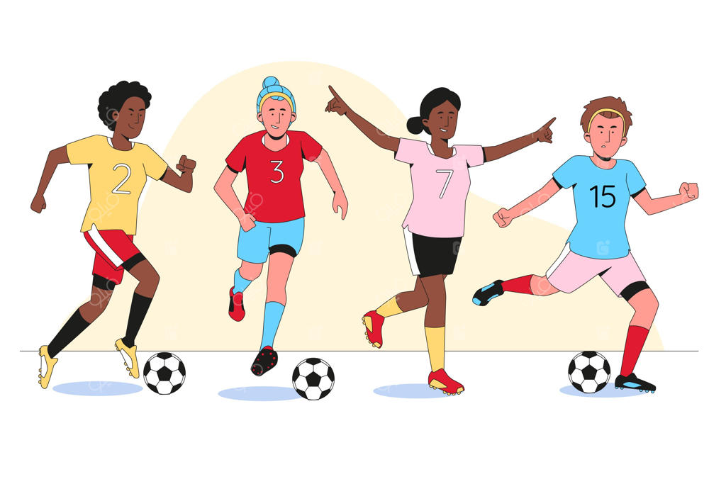 مجموعه‌ای از بازیکنان فوتبال به سبک طراحی تخت