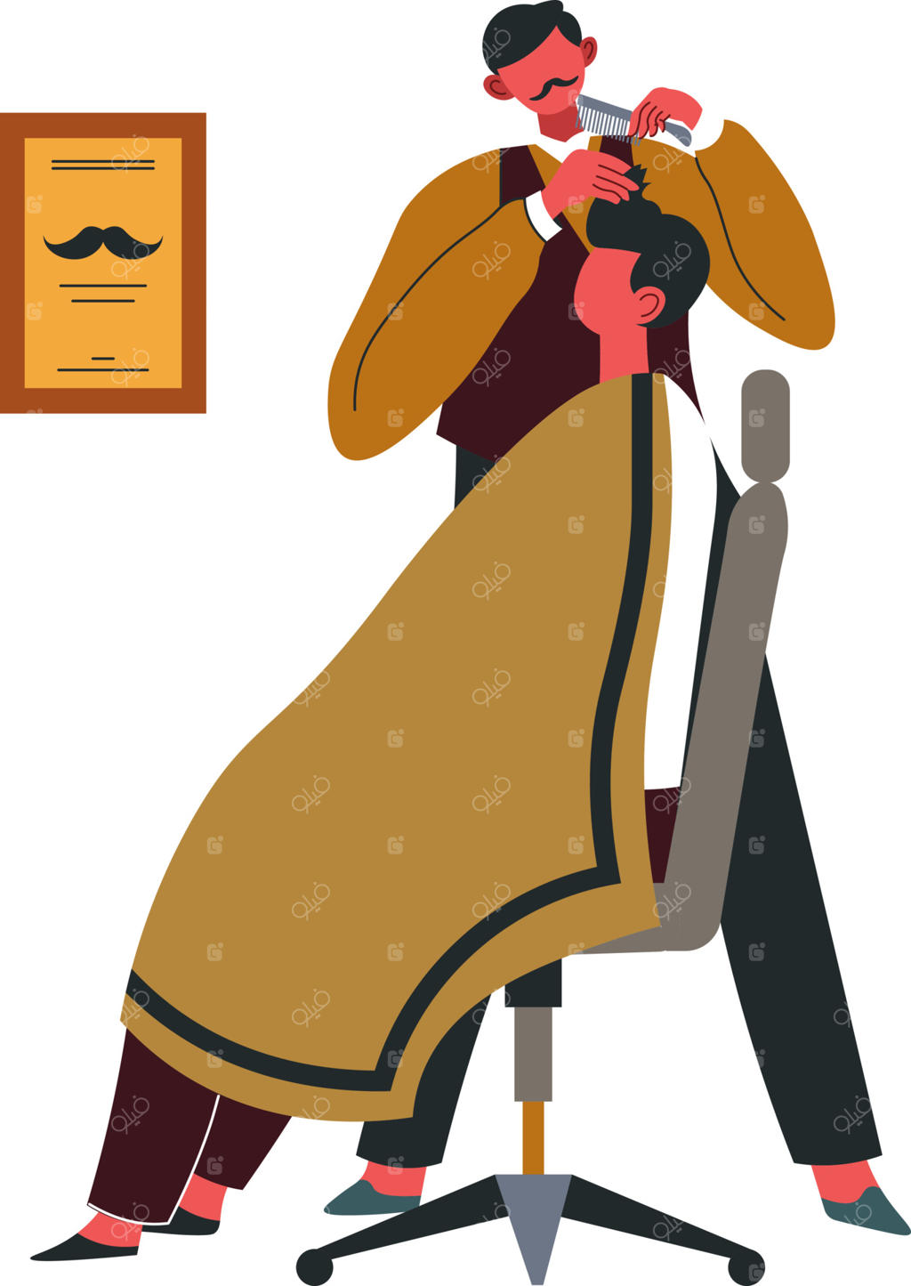 شانه زدن موی مشتری توسط آرایشگر در سلمانی