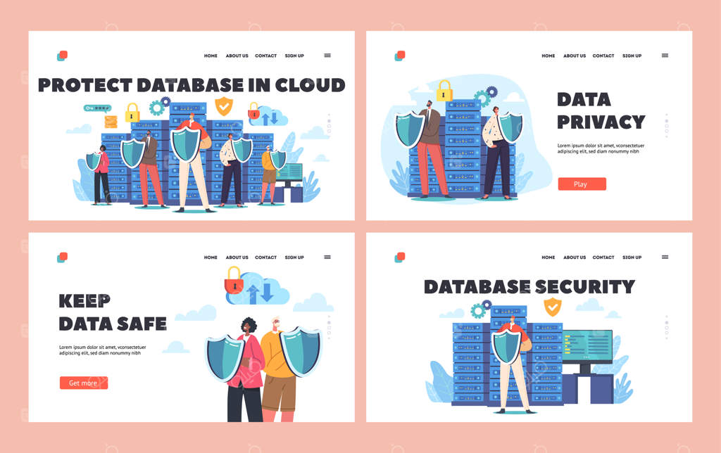 قالب صفحه فرود حفاظت از پایگاه داده - افراد با سپر از سرورهای آنلاین و خدمات ابری محافظت می‌کنند