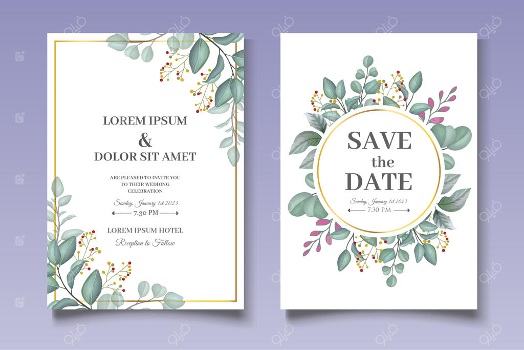 دعوتنامه عروسی با طرح دستی گل و برگ ها