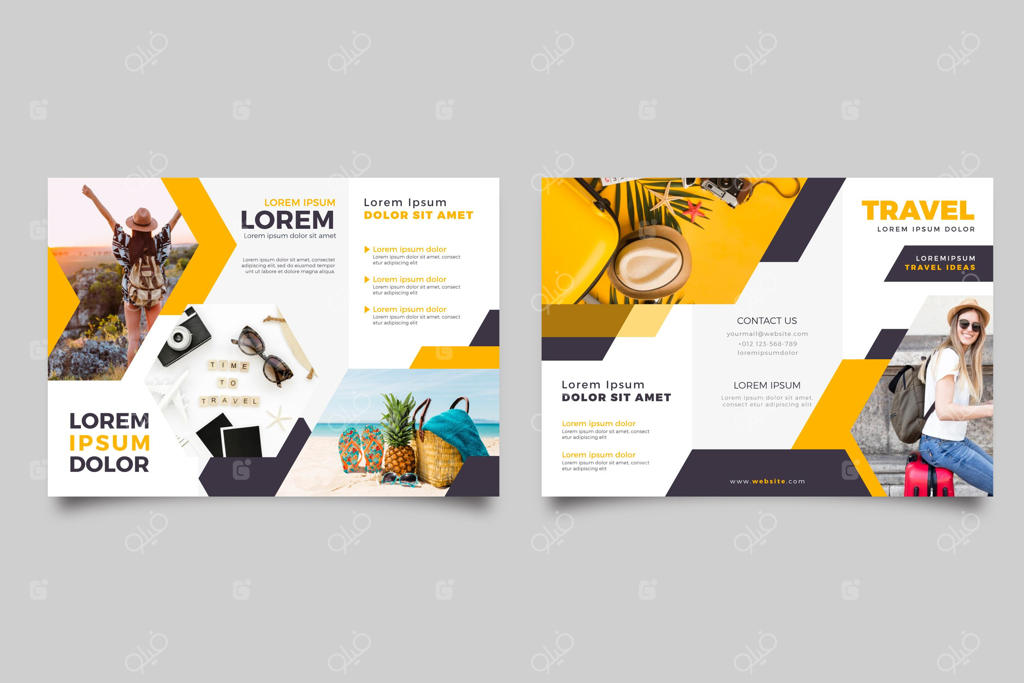 الگوی بروشور سه‌لتّه انتزاعی با عکس و طراحی جلو و پشت