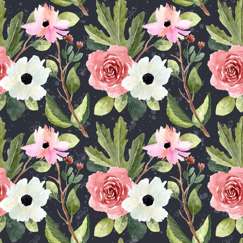 پترن پیوسته باغ گل آبرنگی زیبا