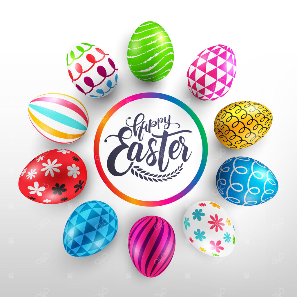 روز عید پاک با تخم‌مرغ‌های رنگارنگ و روبان‌های زیبا.