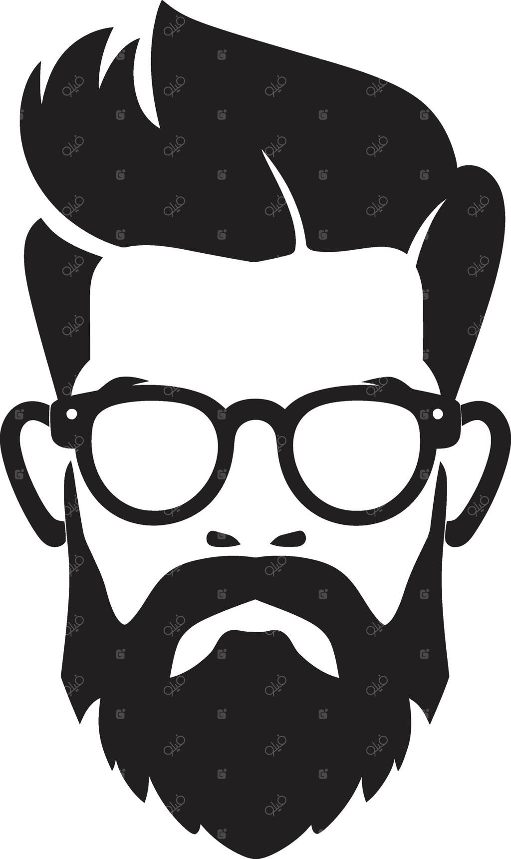 چهره مرد هیپستر کارتونی با ریش‌های مشکی و سبک‌ساز قدیمی
