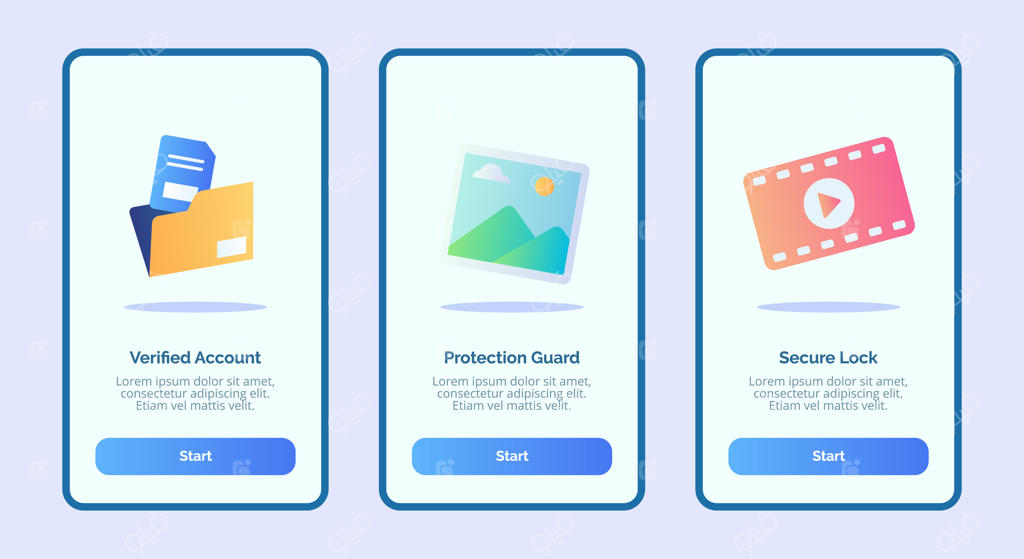 قالب صفحه بنر رابط کاربری برای برنامه‌های موبایل: پوشه‌ها و عکس و ویدئوها