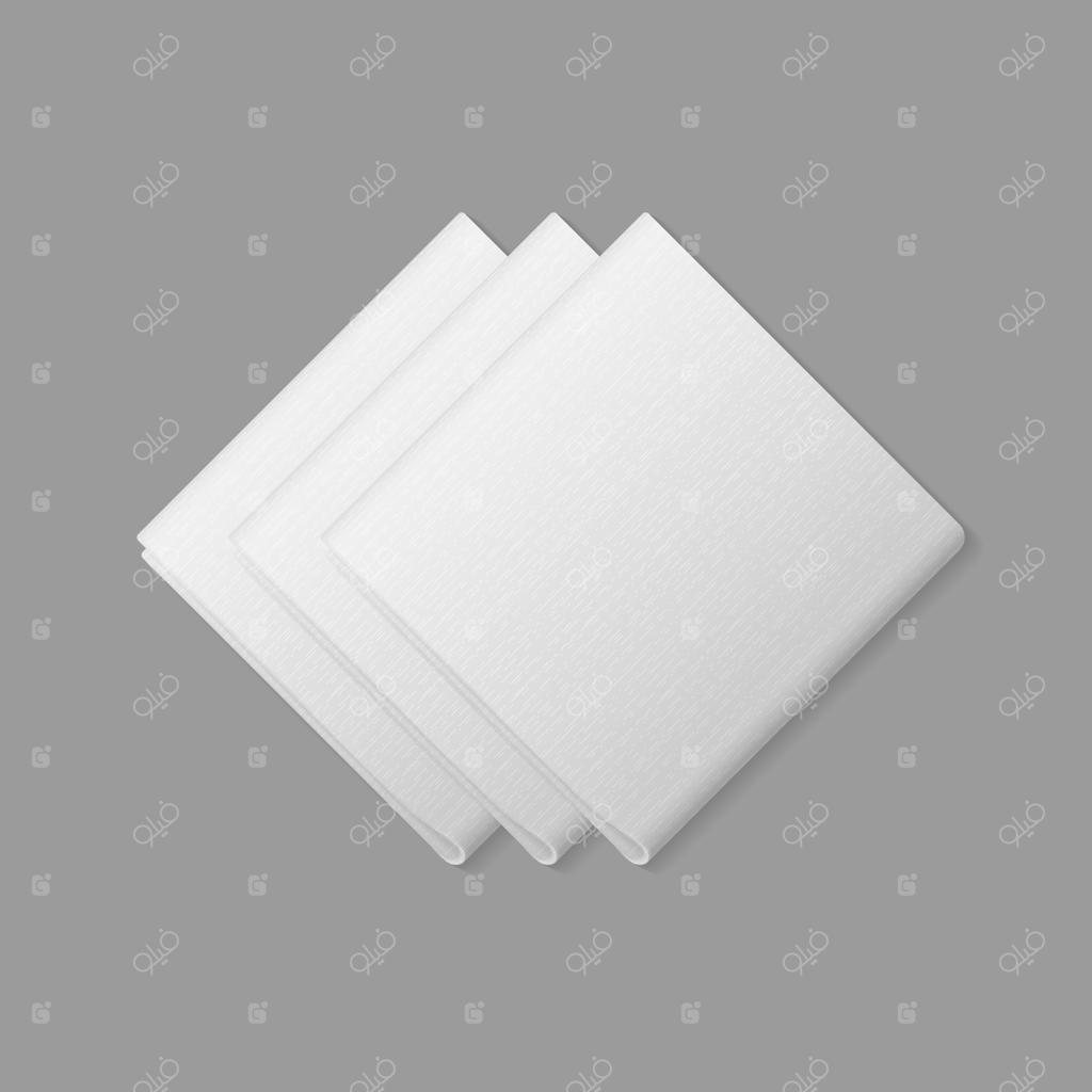 دستمال‌های سفید مربعی تا شده از بالا. تنظیم میز