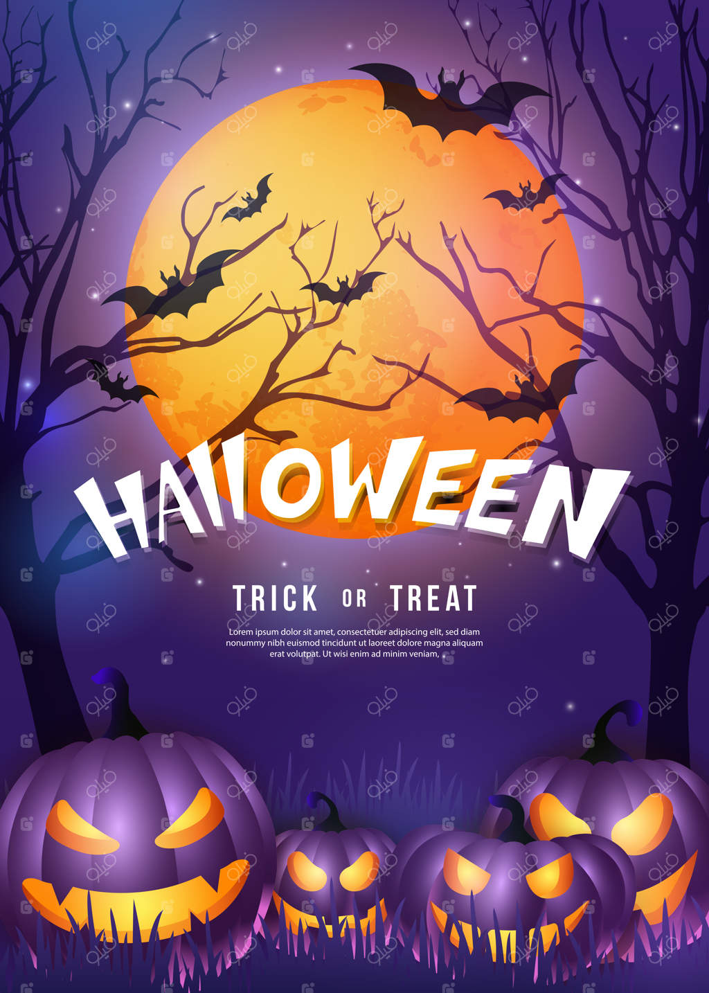 هالووین مبارک! شب ترسناک با فانوس جک و ماه کامل بنفش‌رنگ