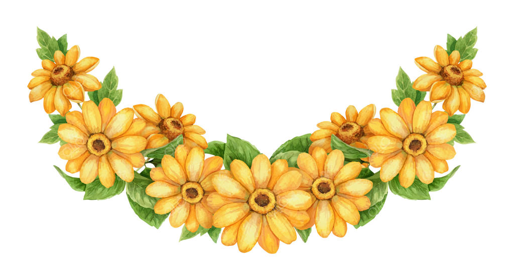 دسته گل کوچک آفتابی با گل‌های زرد. طراحی دستی آبرنگی با گل‌ها و برگ‌های سبز. عنصر گرافیکی با حس و حال تعطیلات تابستانی. ایده‌آل برای کارت‌های تابستانی و طراحی فصل تعطیلات.