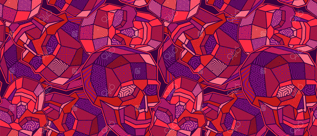 پترن یکپارچه جمجمه با تون‌های بنفش و قرمز