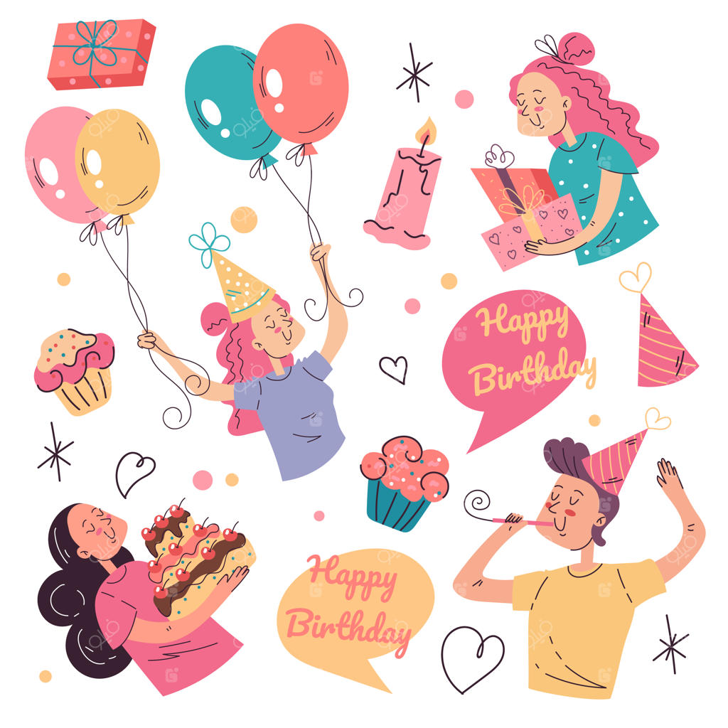 مجموعه طرح‌های دست‌کشیده تولدت مبارک