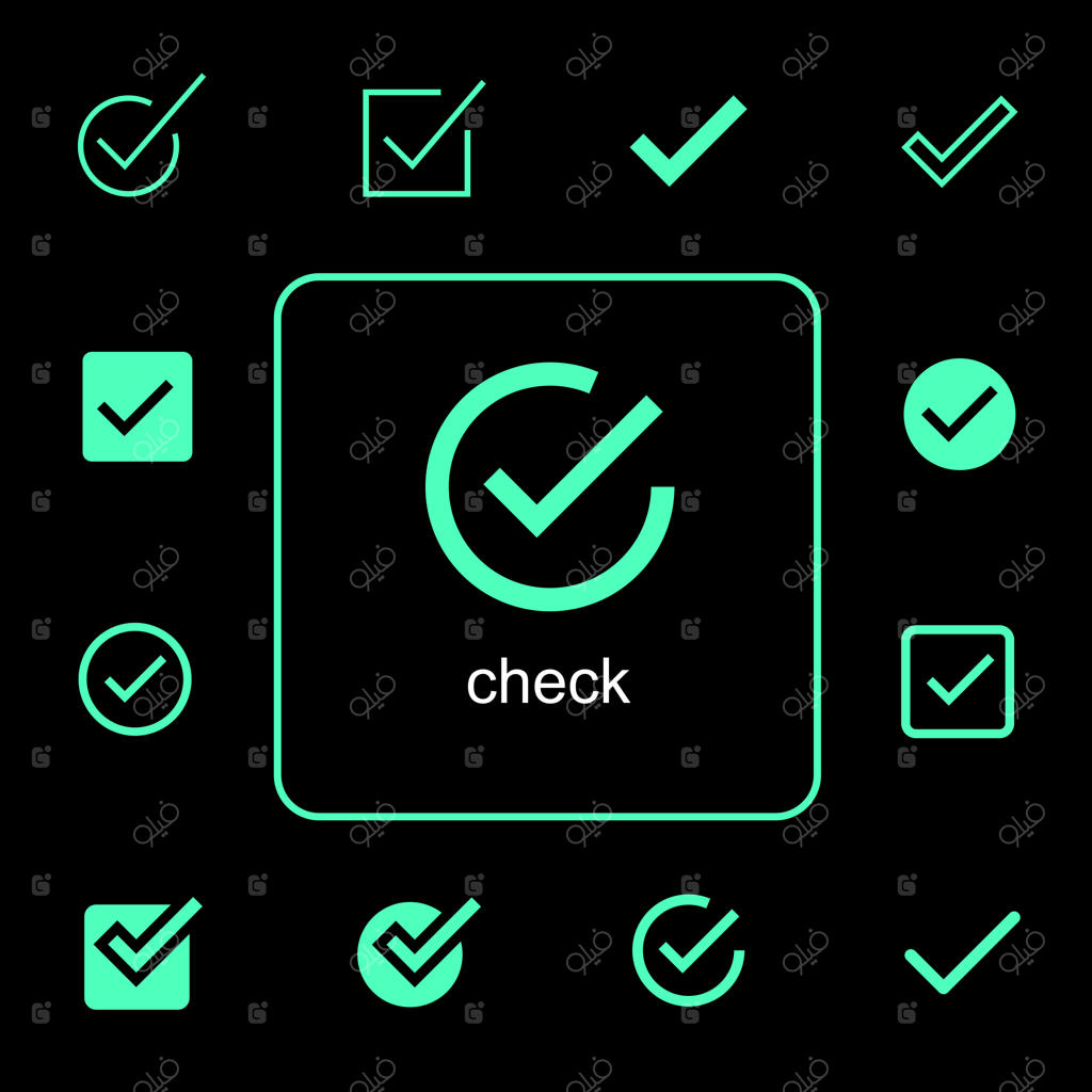 مجموعه‌ای از آیکون‌های ساده تیک‌مارک مختلف