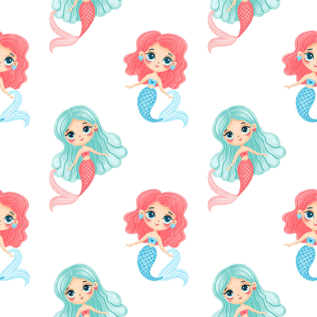 پترن بی‌وقفه پریان دریایی کارتونی بامزه. پترن زیر آب. پترن اقیانوس. پترن داستان‌های پریان.