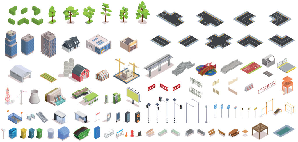 مجموعه ایزومتریک ساخت‌وساز شهری