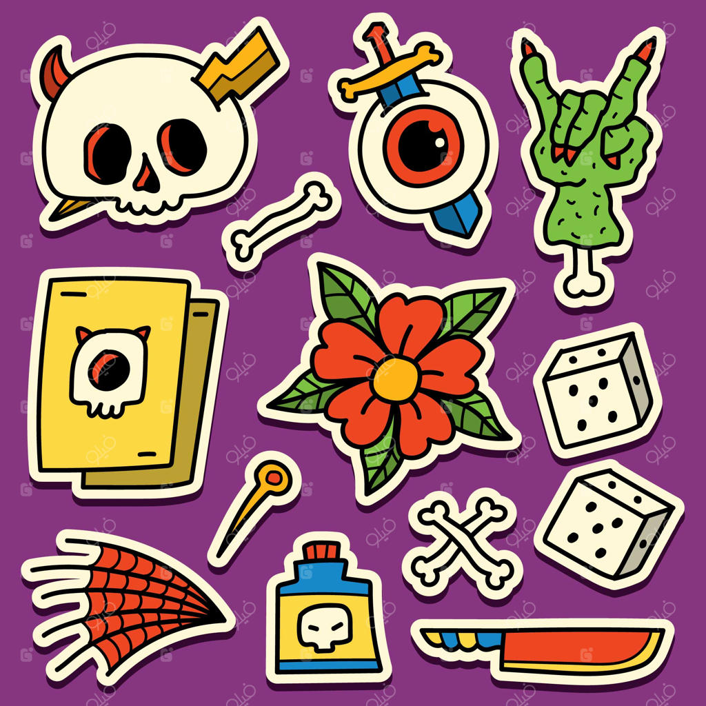 طرح برچسب هالووین با نقاشی دستی و دودل کارتونی