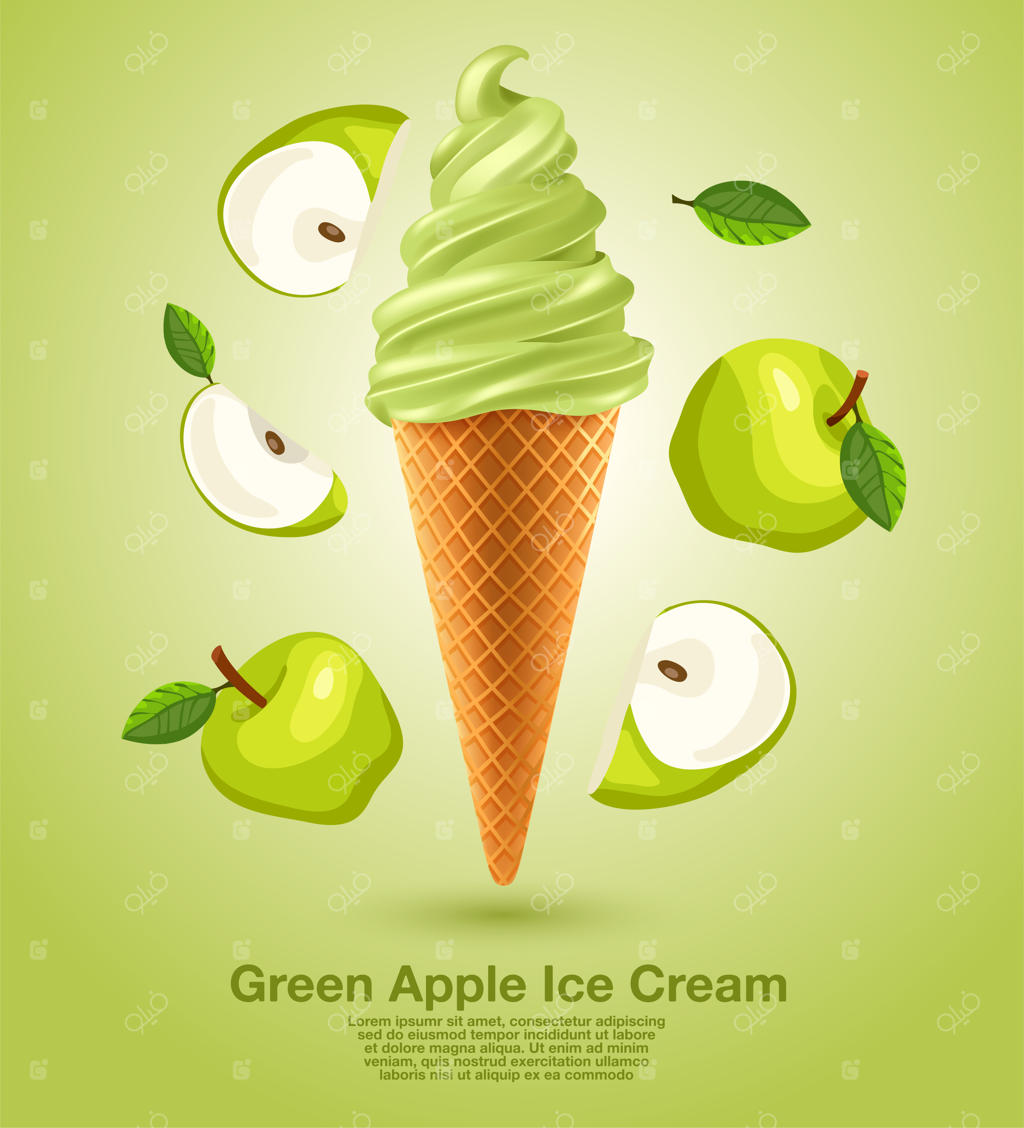 ساندی سیب سبز با بستنی نرم