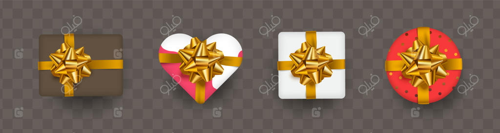 مجموعه‌ای از جعبه هدیه‌های زیبا با روبان طلایی