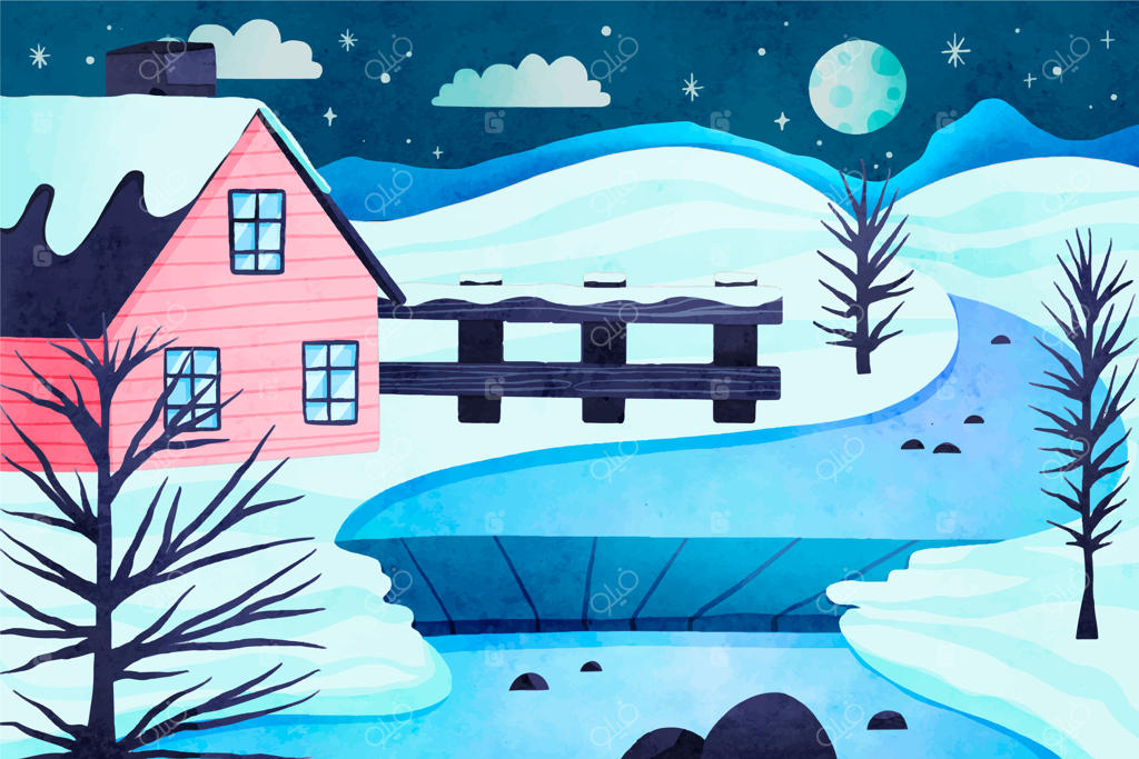 منظره زمستانی آبرنگ