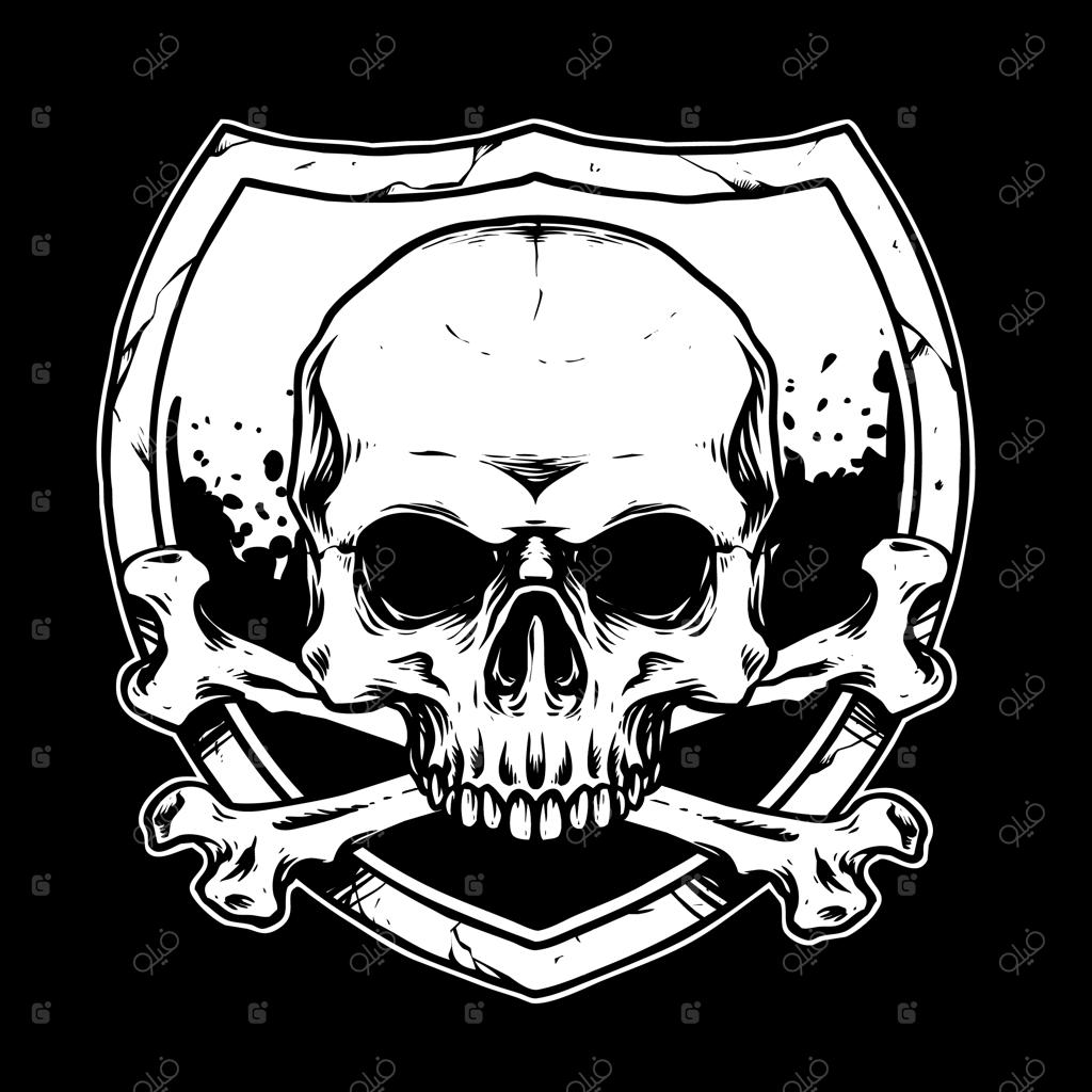 نقاشی جمجمه با استخوان‌های ضربدری و سپر