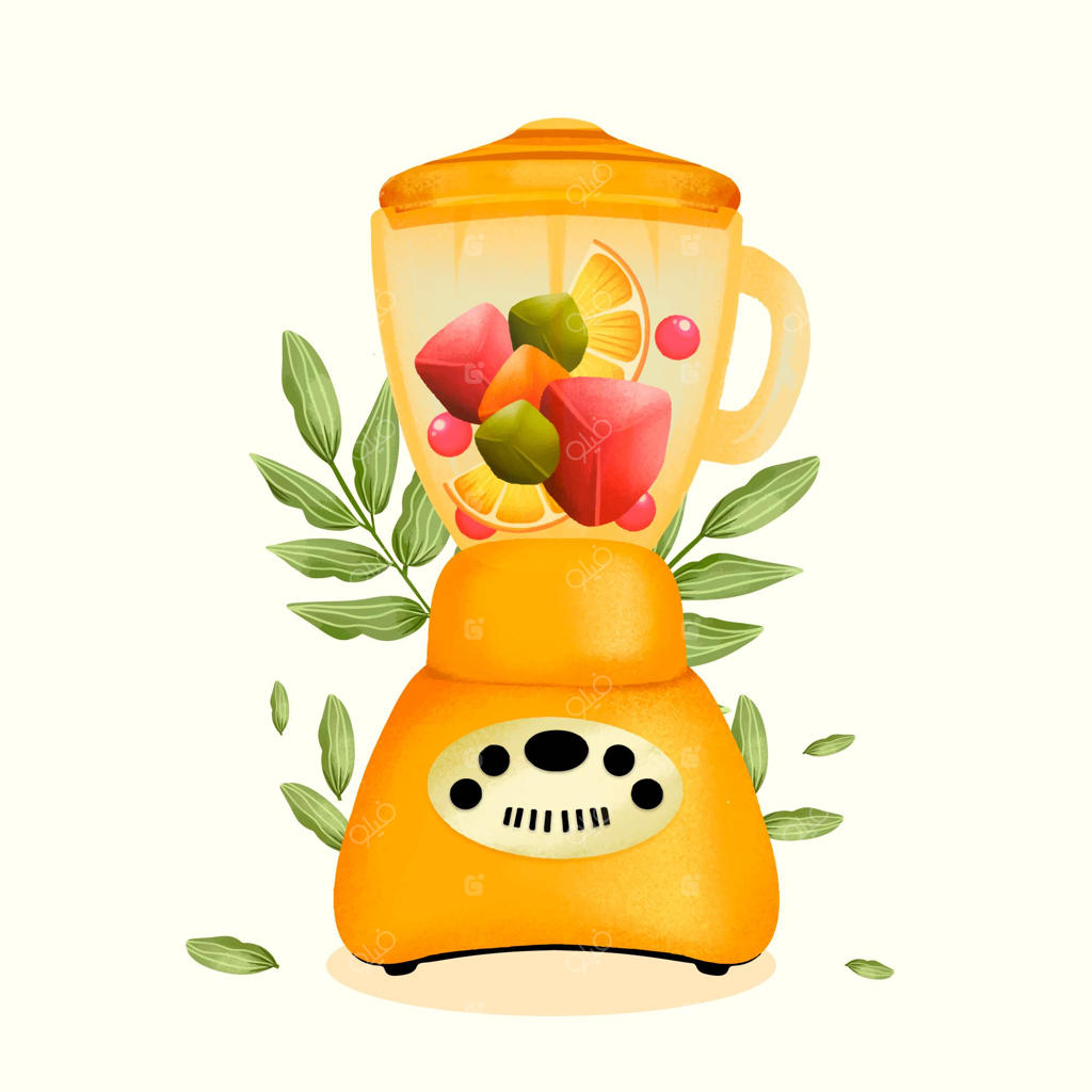 تصویرسازی اسموتی‌های آبرنگی درون لیوان مخلوط‌کن دستی نقاشی شده