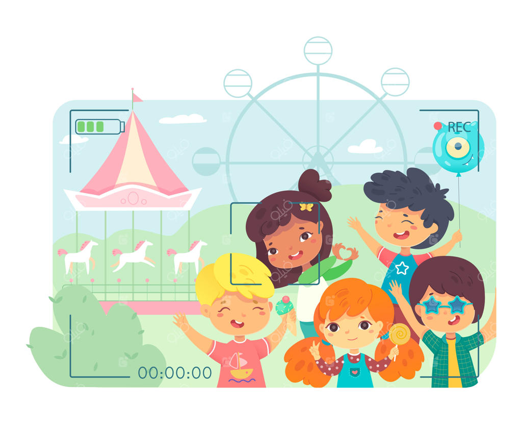 بچه‌های خوشحال در شهربازی: کودکان شیرین در حال خوش‌گذرانی و لبخند زدن در جشن تولد و تعطیلات در عکس