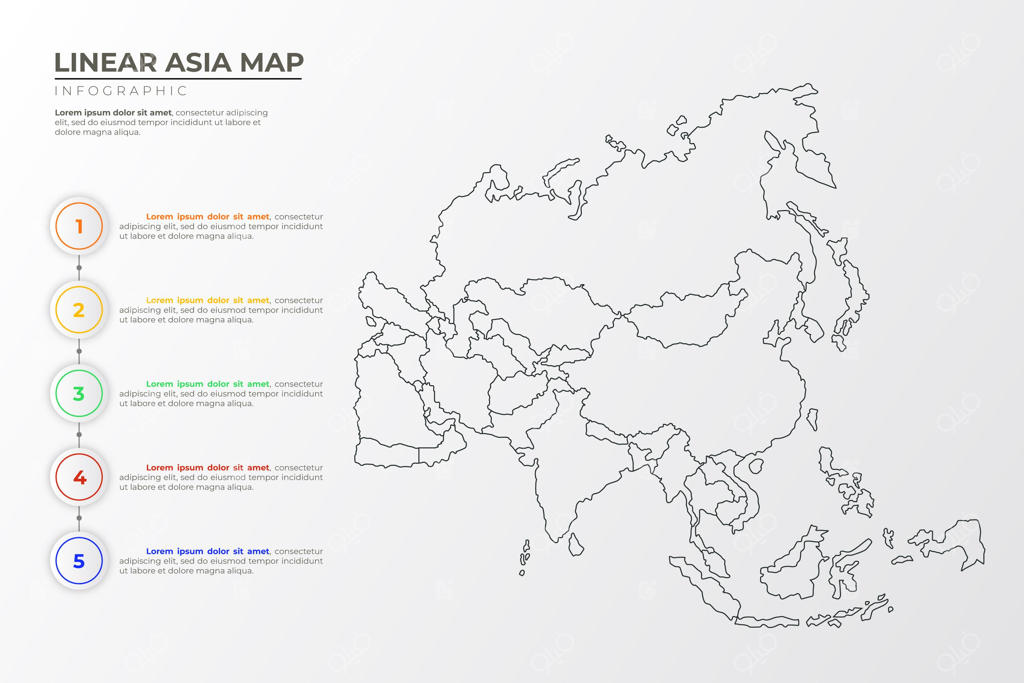 اینفوگرافیک نقشه خطی آسیا