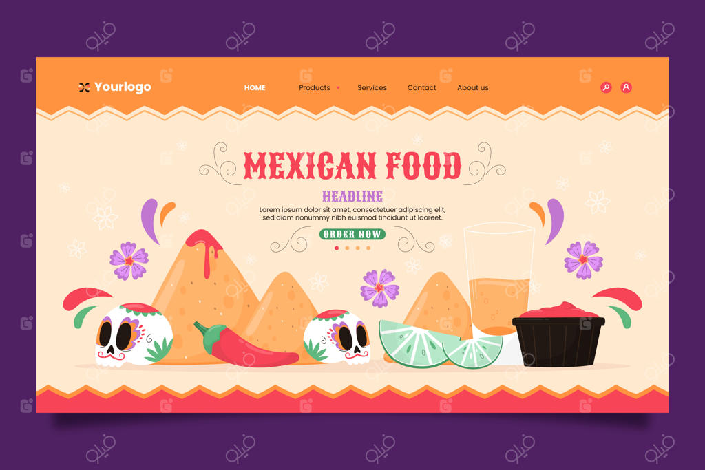 قالب صفحه فرود رستوران غذاهای مکزیکی با طراحی ساده و مدرن
