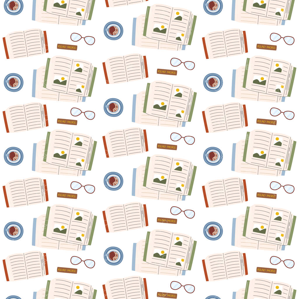 طرح یکپارچه روز جهانی کتاب: پس‌زمینه‌ای تکرارشونده برای روز سوادآموزی، طراحی برداری تخت